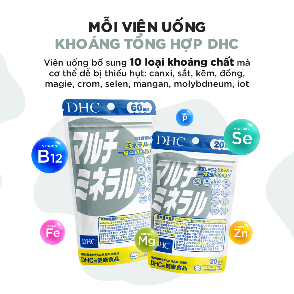 Các thành phần có trong Viên Uống Khoáng Tổng Hợp DHC Multi Minerals