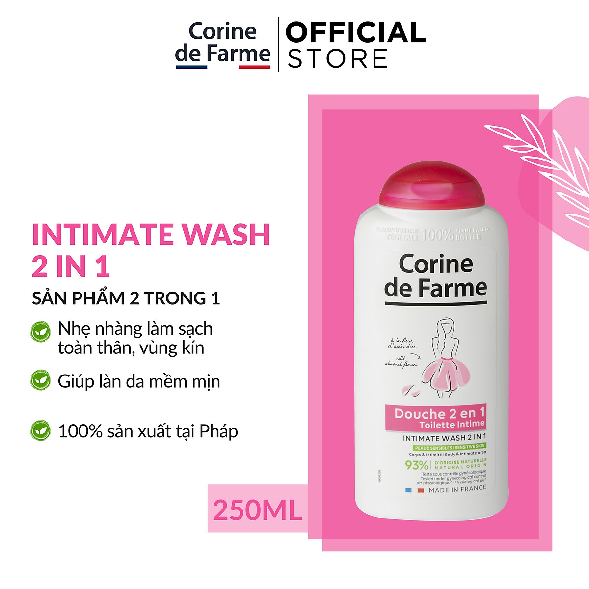 Corine De Farme Shower Gel 2 In 1 giúp giữ gìn cân bằng vùng kín, mang lại cảm giác khỏe khoắn mỗi ngày