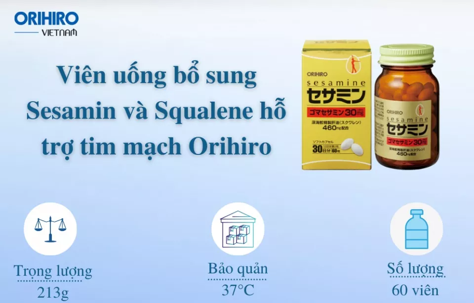 Viên Uống Bổ Sung Sesamin Và Squalene Hỗ Trợ Tim Mạch Orihiro