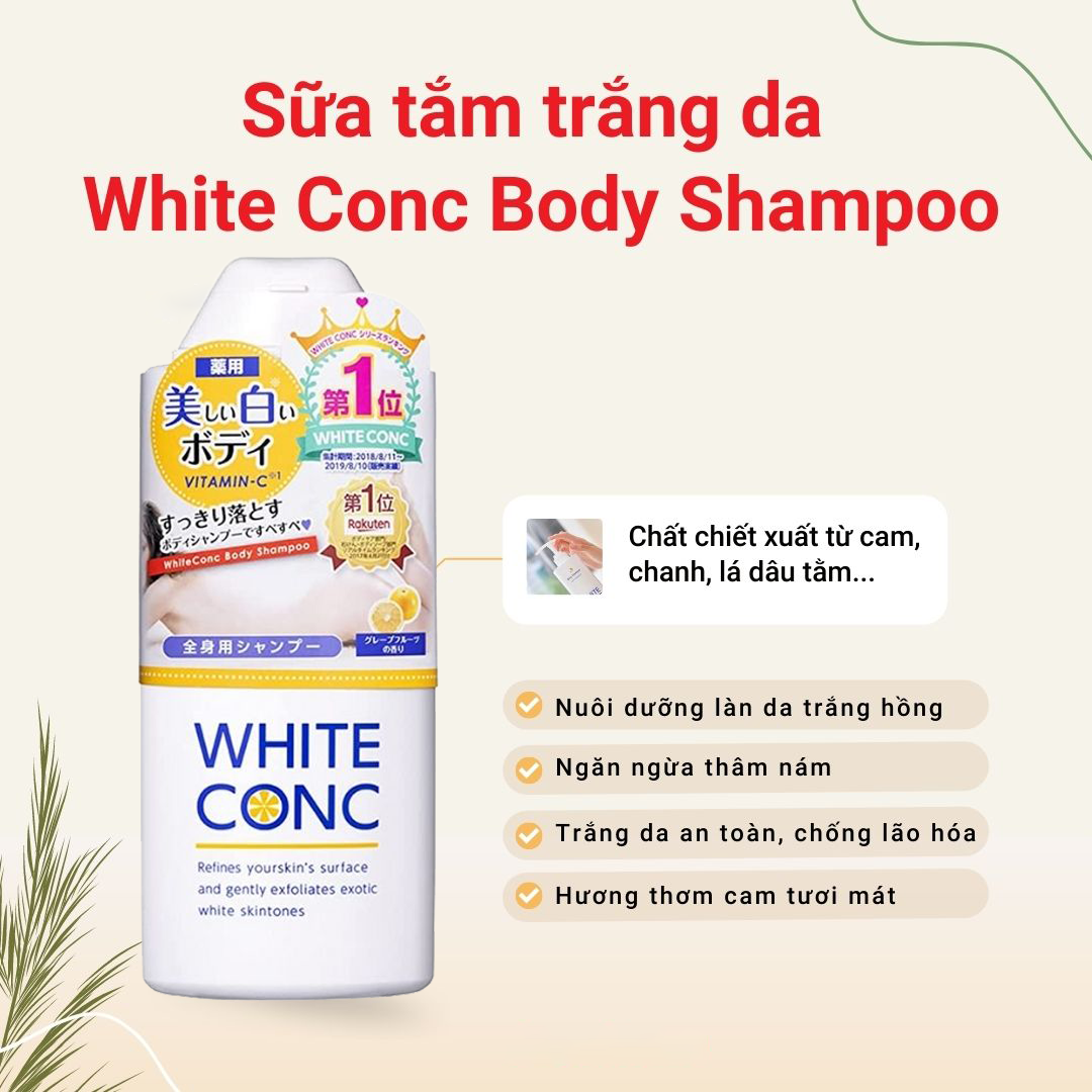 Sữa Tắm Trắng Da Toàn Thân White Conc hỗ trợ làm sạch da, loại bỏ bụi bẩn, bã nhờn trên da