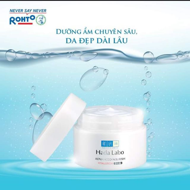 Hada Labo Advanced Nourish Hyaluron Cream giúp duy trì độ ẩm mượt cho từng tế bào da, nhẹ nhàng nuôi dưỡng da
