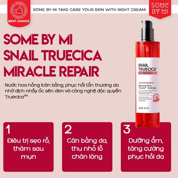Nước Hoa Hồng Dưỡng Hỗ Trợ Phục Hồi Da, Mờ Thâm Sẹo Some By Mi Snail Truecica Miracle Repair Toner