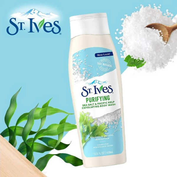 Sữa Tắm Chiết Xuất Muối Biển Và Tảo Làm Sạch Sâu St.Ives Sea Salt & Pacific Kelp Purifying Exfoliating Body Wash