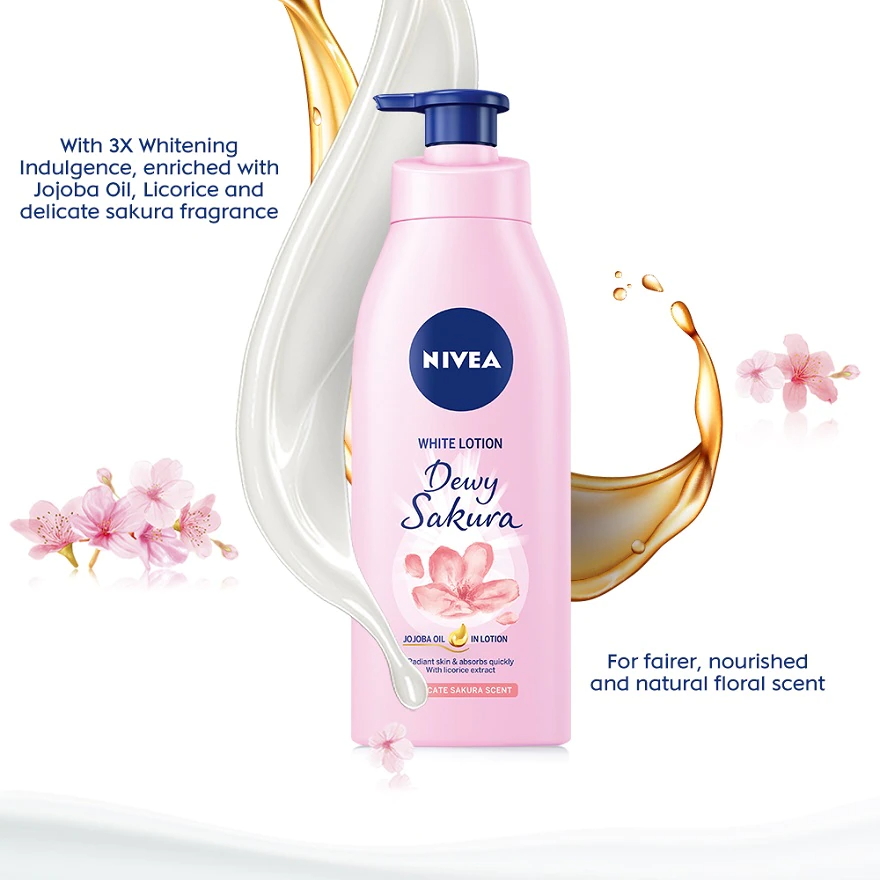 Nivea Dewy Sakura có thành phần là dầu Jojoba, cam thảo và hương hoa anh đào