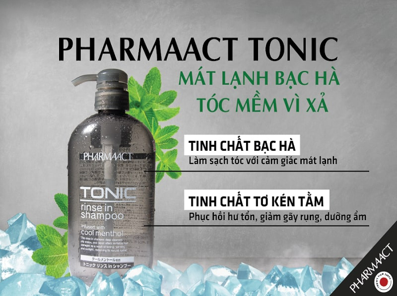 Dầu Gội Kumano Pharmaact Tonic Rinse In hỗ trợ làm sạch tóc với cảm giác mát lạnh