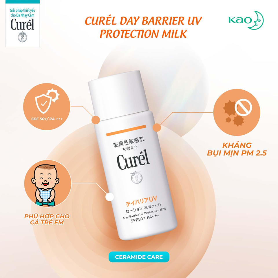 Curél Day Barrier UV Protection Milk SPF50+ PA+++ giảm vệt trắng trên da và tăng cường chức năng giữ ẩm