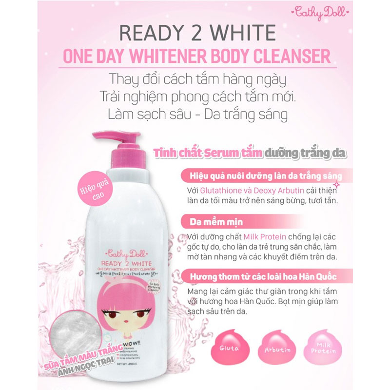 Sữa Tắm Sáng Da Cathy Doll Ready 2 White One Day Whitener Body Cleanser