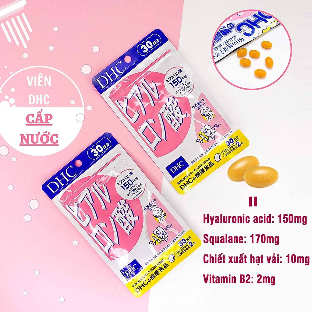 Viên Uống Giữ Ẩm Cấp Nước DHC Hyaluronic Acid thúc đẩy sản sinh collagen, ức chế tyrosinase và chống oxy hóa