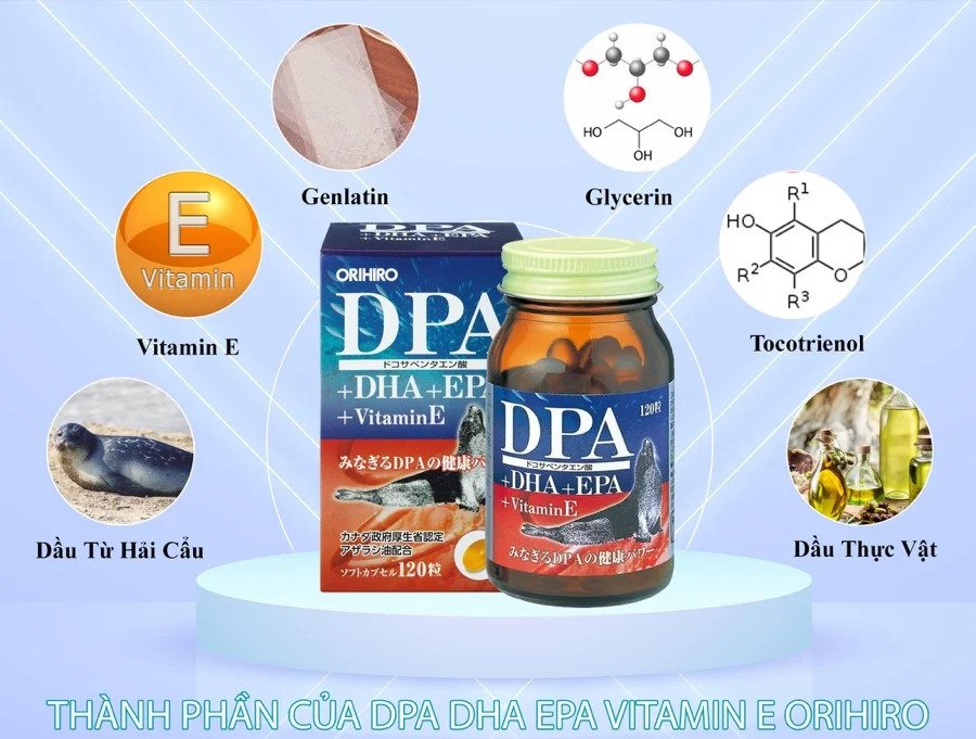 Thực Phẩm Bảo Vệ Sức Khỏe DHA DPA EPA Vitamin E Orihiro giúp bổ sung DHA, EPA giúp não bộ phát triển toàn diện