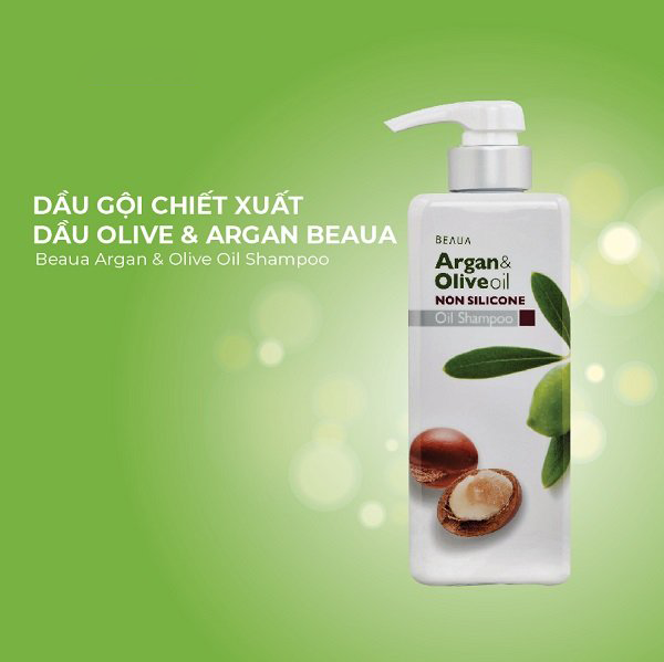 Dầu Gội Beaua Chiết Xuất Dầu Olive & Hạt Argan hỗ trợ cân bằng độ ẩm trên da đầu, hạn chế tối đa hình thành gàu