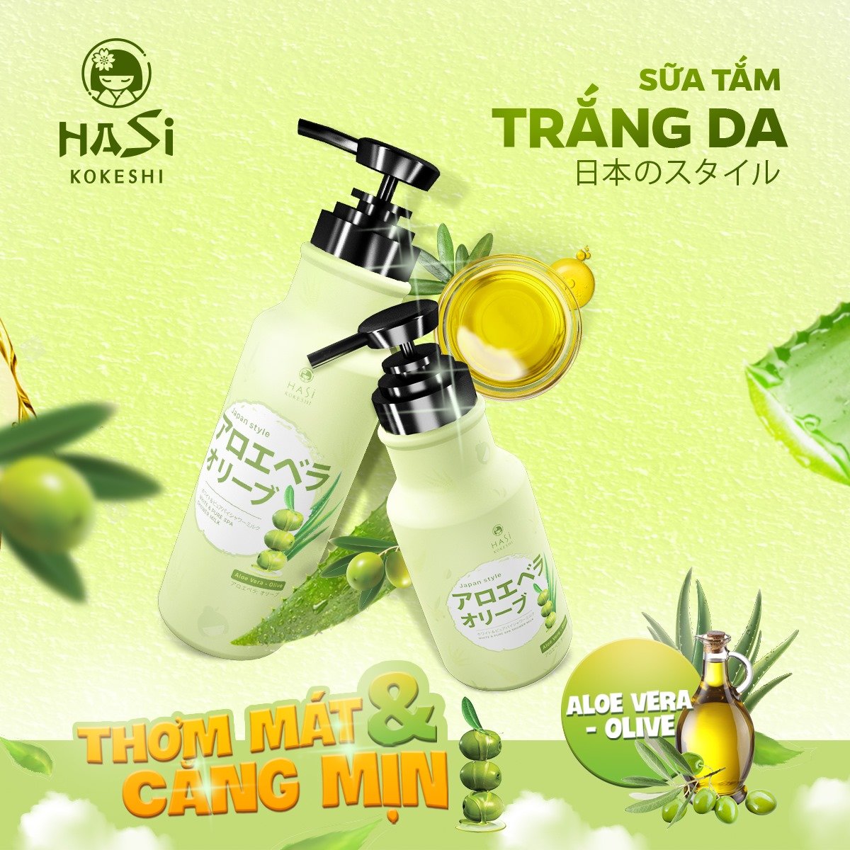 Sữa Tắm Dưỡng Ẩm & Trắng Da Chiết Xuất Nha Đam & Oliu hỗ trợ dưỡng ẩm sâu, bảo vệ làn da khỏe mạnh