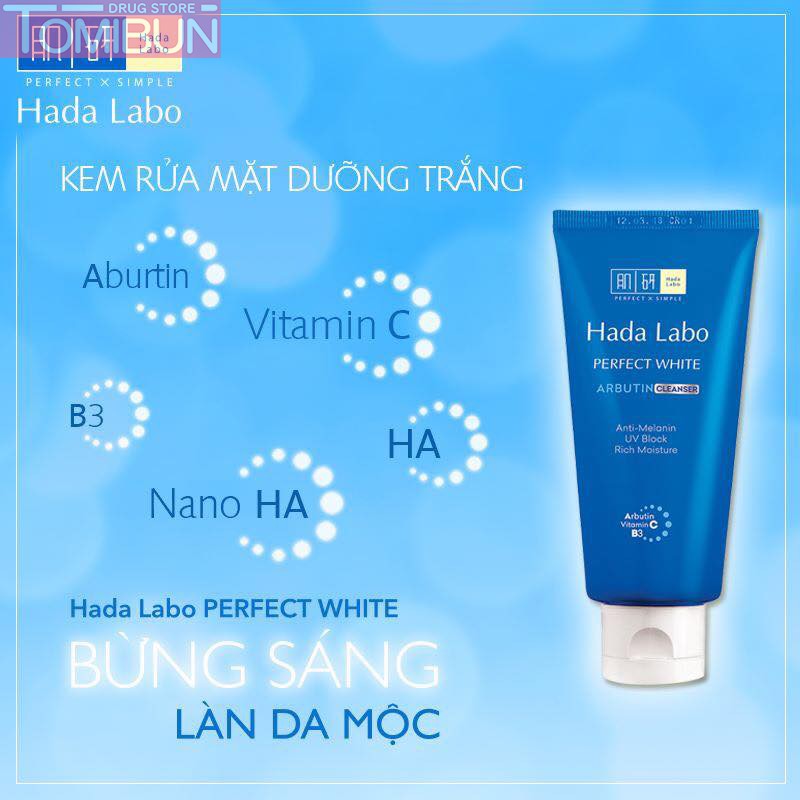 SỮA RỬA MẶT HADA LABO PERFECT WHITE ARBUTIN CLEANSER DƯỠNG DA SÁNG MỊN ẨM MƯỢT