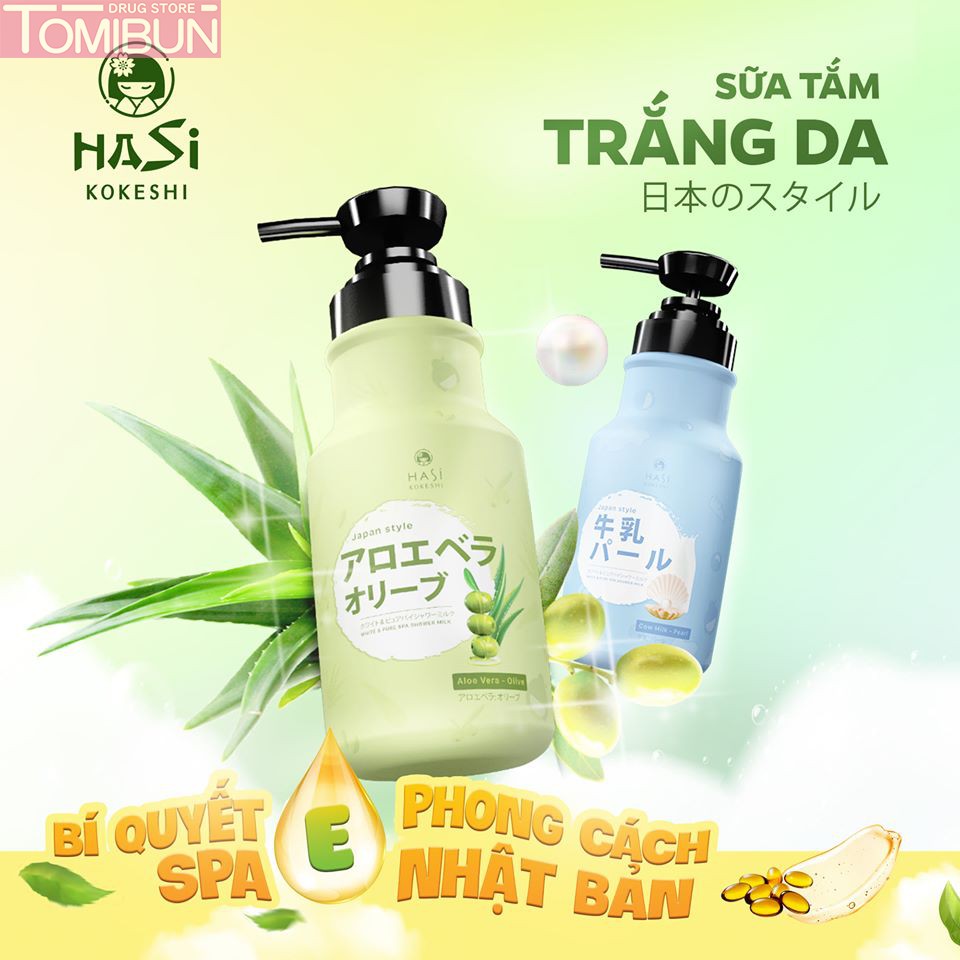 SỮA TẮM DƯỠNG ẨM & TRẮNG DA CHIẾT XUẤT SỮA BÒ & NGỌC TRAI HASI KOKESHI 600ML