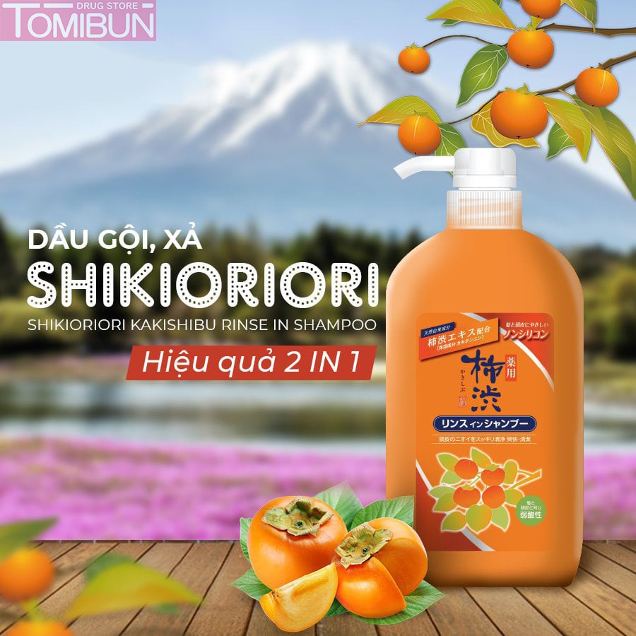 DẦU GỘI - XẢ KUMANO CHIẾT XUẤT QUẢ HỒNG KAKISHIBU 600ML