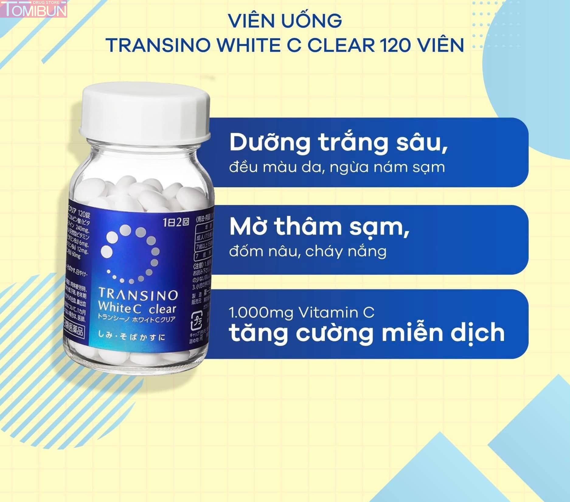 TRANSINO WHITE C GIÚP TRẮNG DA VÀ MỜ THÂM NÁM 120 VIÊN