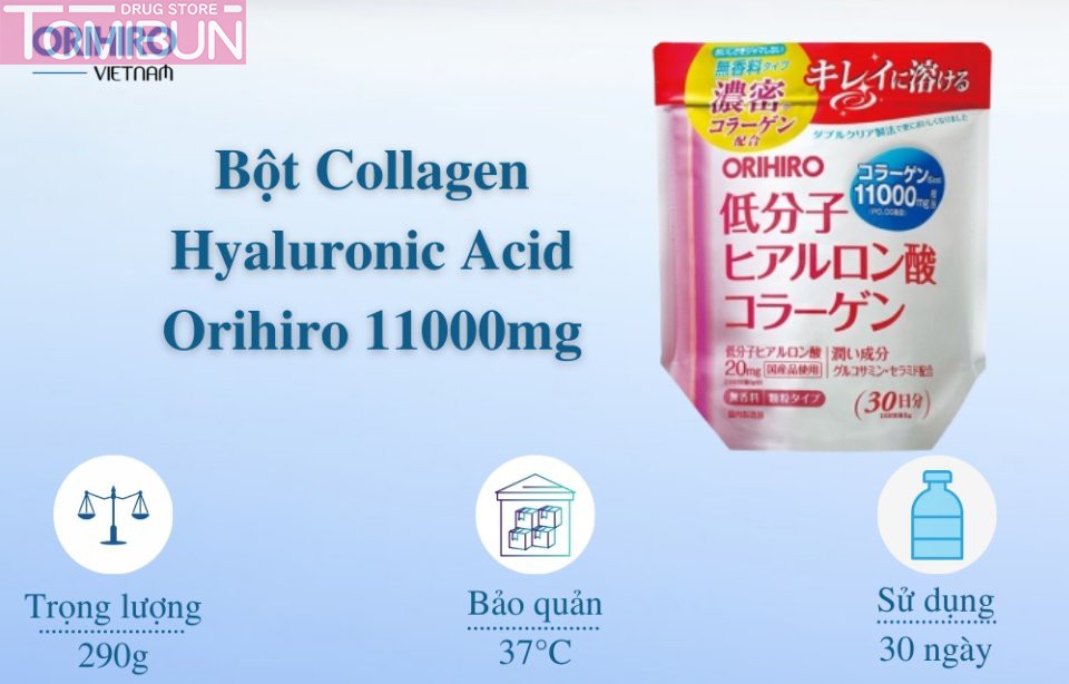 BỘT COLLAGEN HYALURONIC ACID ORIHIRO 11000MG 180G