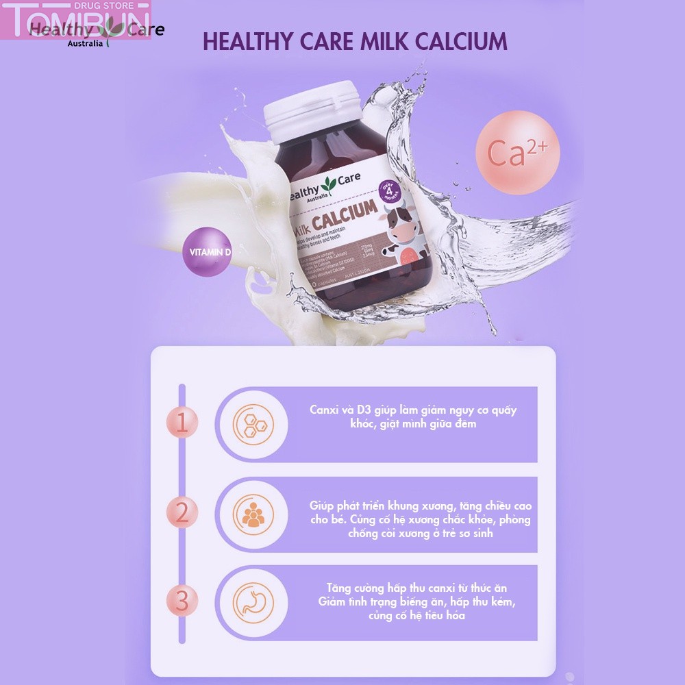 VIÊN UỐNG CANXI SỮA HEALTHY CARE MILK CALCIUM CỦA ÚC (60 VIÊN)