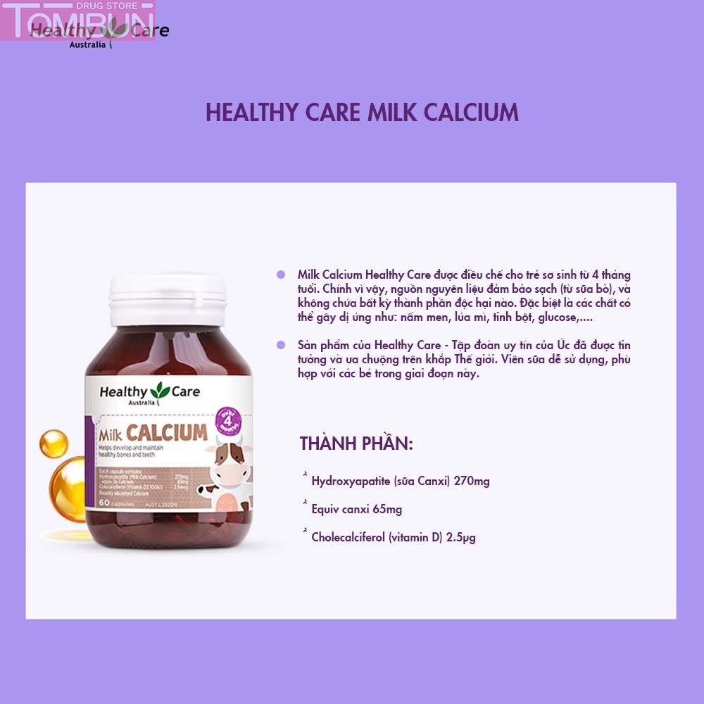 VIÊN UỐNG CANXI SỮA HEALTHY CARE MILK CALCIUM CỦA ÚC (60 VIÊN)