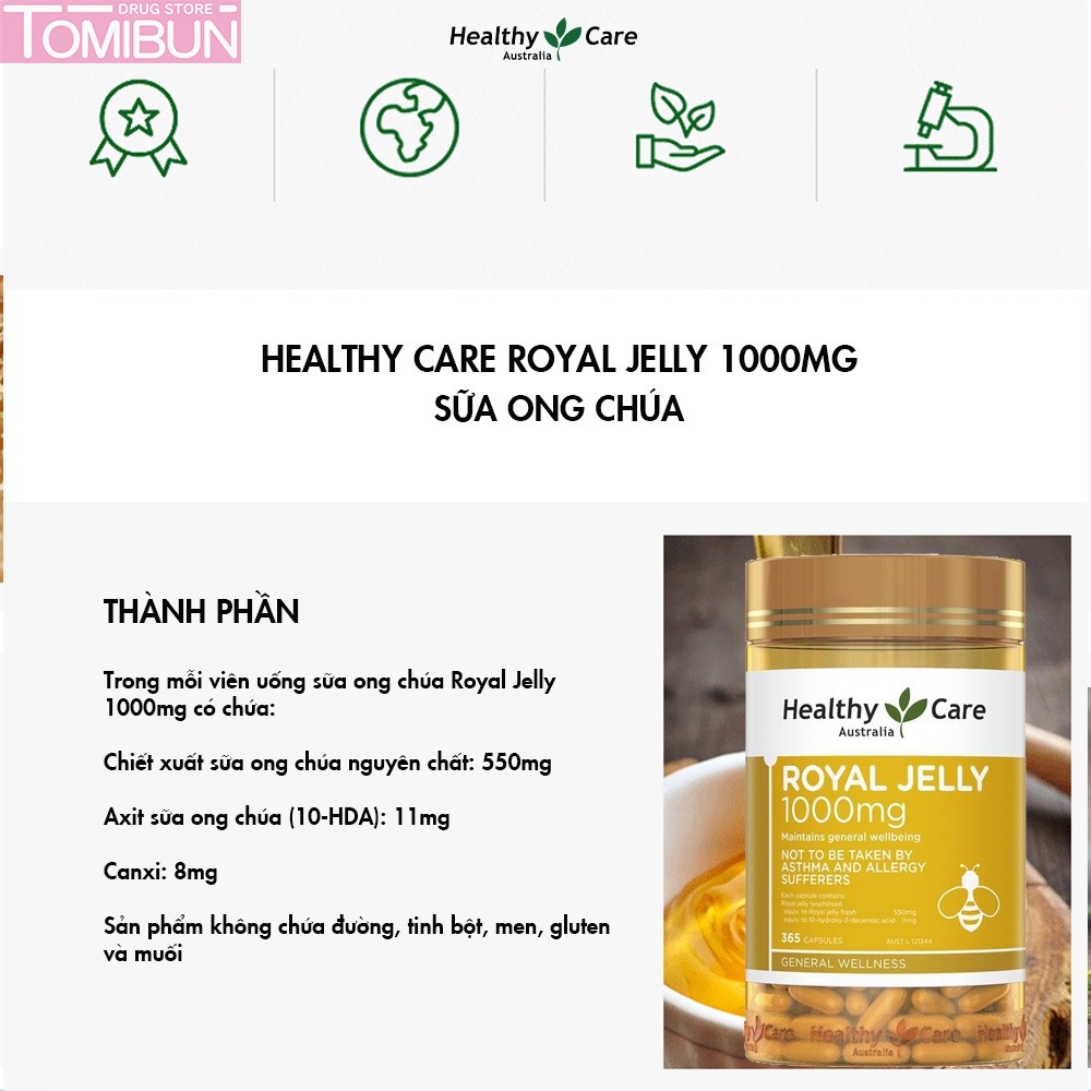 VIÊN UỐNG SỮA ONG CHÚA HEALTHY CARE ROYAL JELLY 1000MG