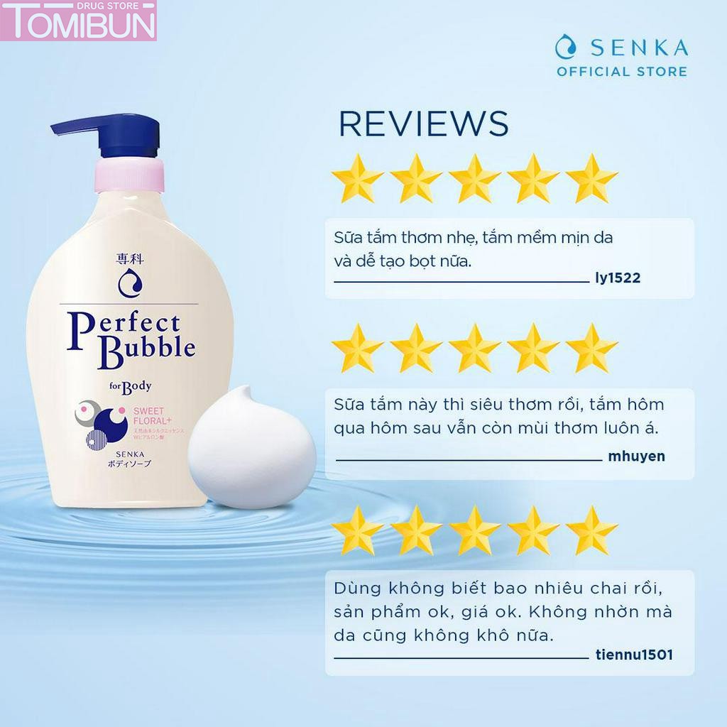 SỮA TẮM SENKA PERFECT BUBBLE FOR BODY SWEET FLORAL+ HƯƠNG HOA DỊU NGỌT 500ML