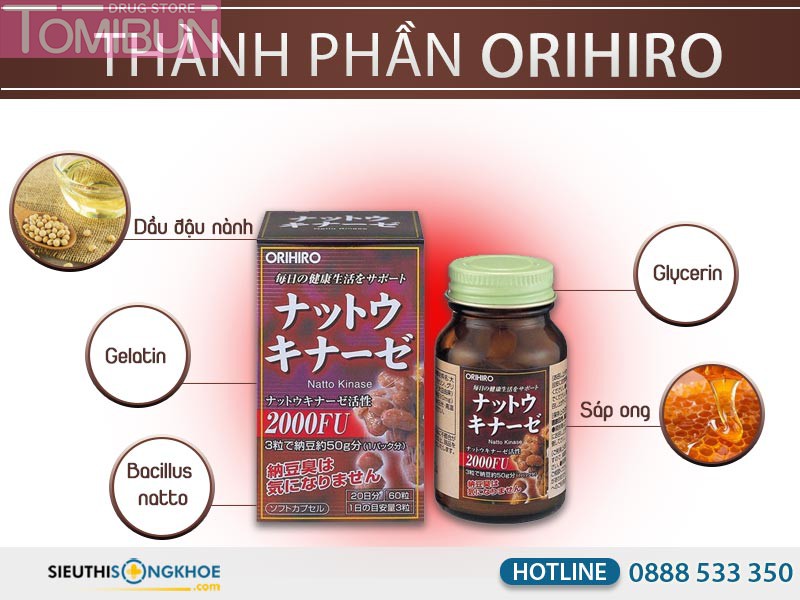 VIÊN UỐNG HỖ TRỢ ĐIỀU TRỊ TAI BIẾN NATTOKINASE ORIHIRO 60 VIÊN