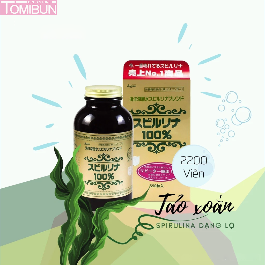 VIÊN UỐNG TẢO XOẮN JAPAN ALGAE SPIRULINA NHẬT BẢN DẠNG LỌ (2200 VIÊN)