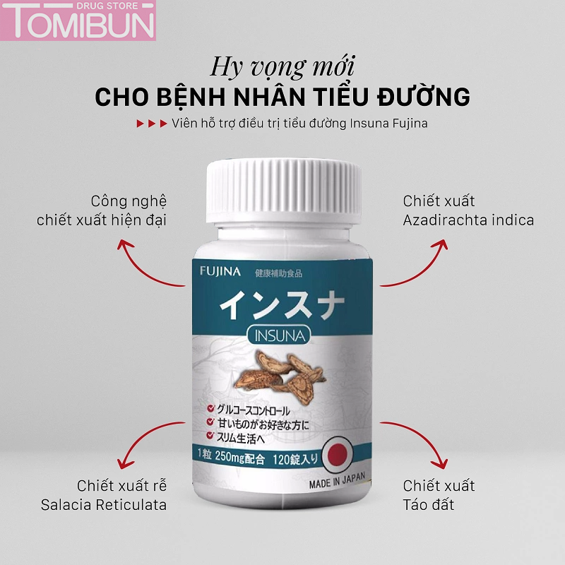 VIÊN UỐNG HỖ TRỢ ĐIỀU TRỊ TIỂU ĐƯỜNG FUJINA INSUNA 120 VIÊN