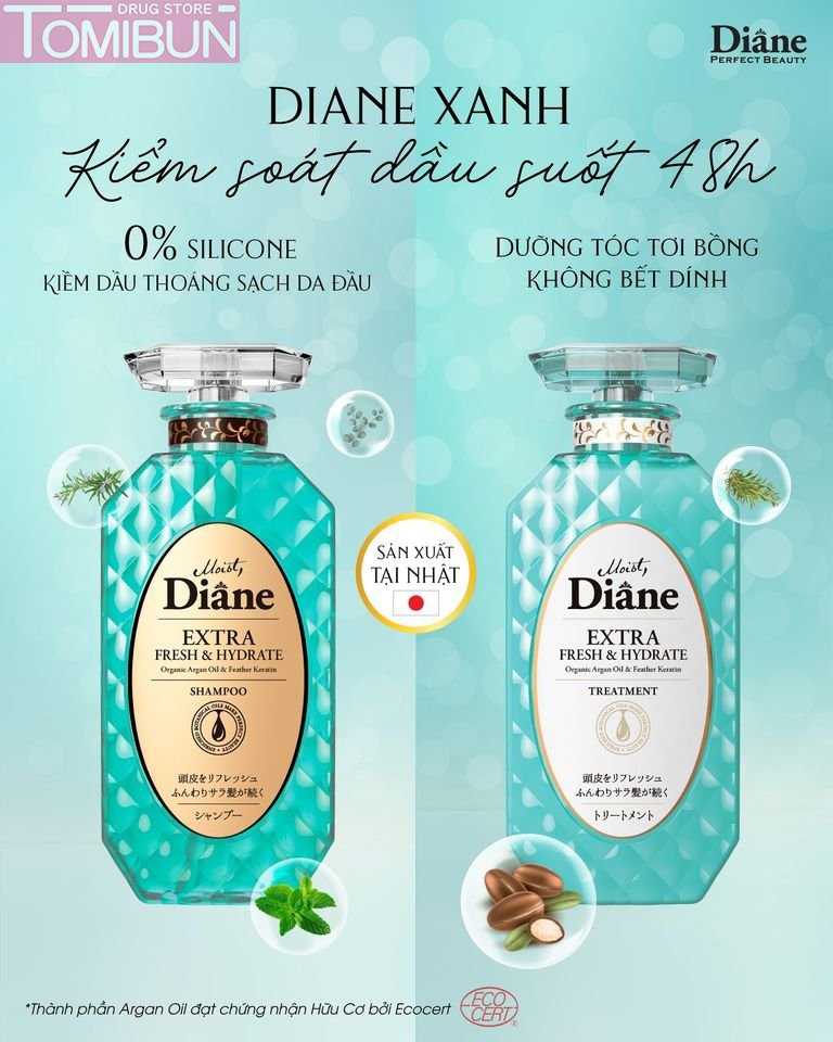 DẦU GỘI KIỂM SOÁT DẦU MOIST DIANE EXTRA FRESH & HYDRATE 450ML