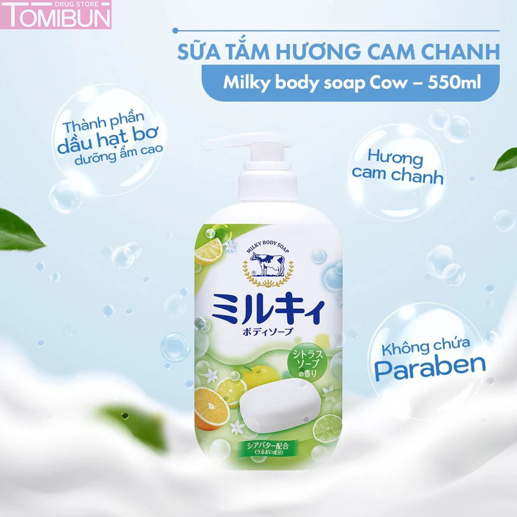 SỮA TẮM HƯƠNG HOA CAM CHANH MILKY BODY CITRUS SOAP COW 550ML