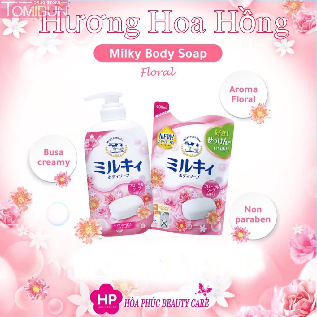 SỮA TẮM HƯƠNG HOA HỒNG MILKY BODY FLORAL SOAP COW 550ML