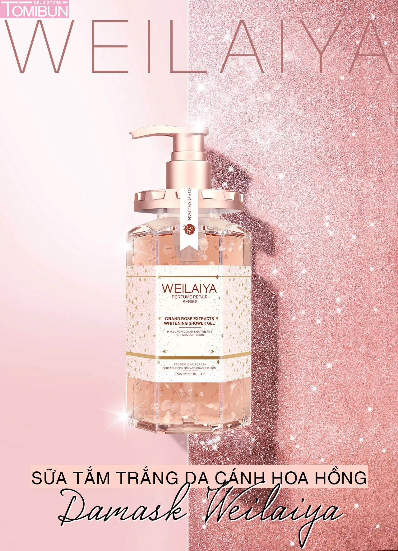 SỮA TẮM TRẮNG DA WEILAIYA DAMASK GRAND ROSE EXTRACTS WHITENING SHOWER GEL 450ML