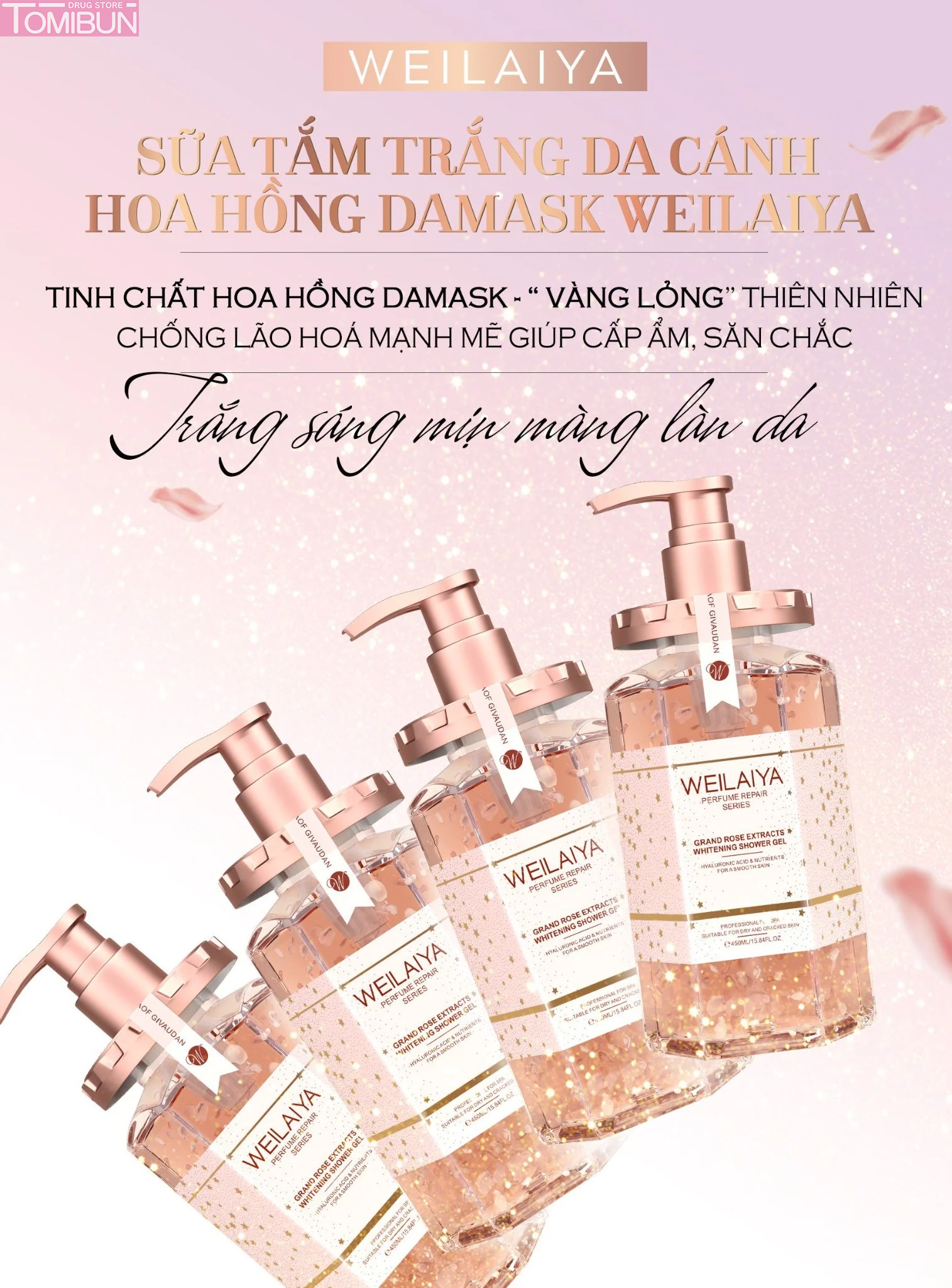 SỮA TẮM TRẮNG DA WEILAIYA DAMASK GRAND ROSE EXTRACTS WHITENING SHOWER GEL 450ML