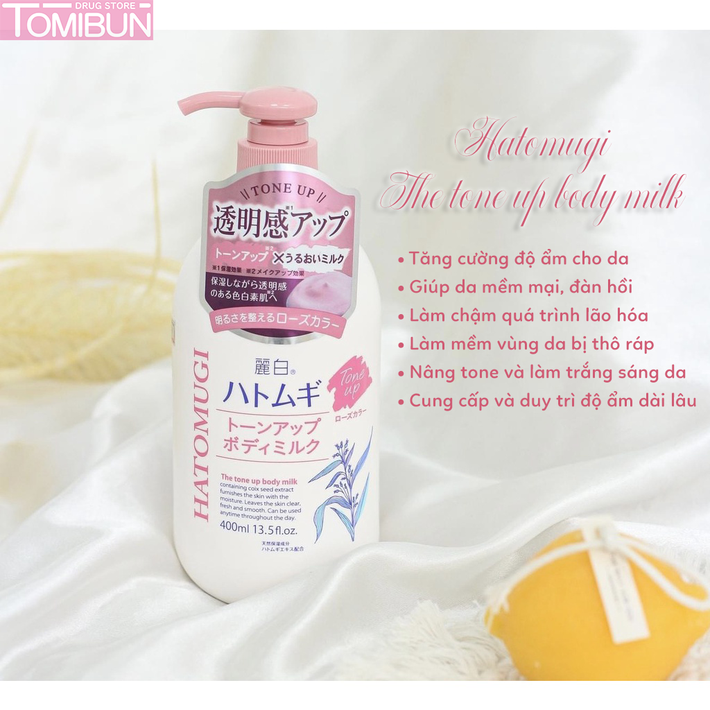 SỮA DƯỠNG THỂ NÂNG TÔNG LOTION HATOMUGI THE TONE UP BODY MILK 400ML (HỒNG)