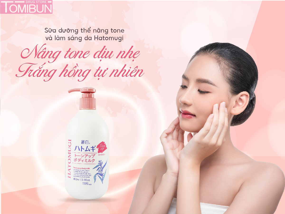 SỮA DƯỠNG THỂ NÂNG TÔNG LOTION HATOMUGI THE TONE UP BODY MILK 400ML (HỒNG)