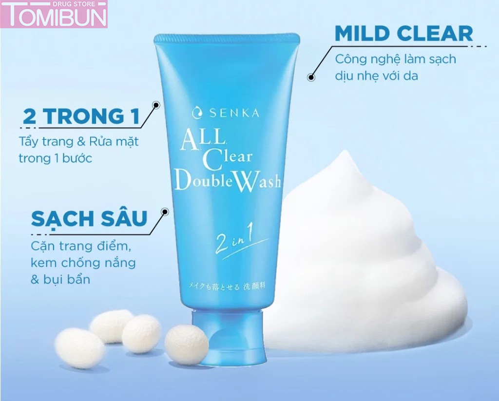 SỮA RỬA MẶT TẨY TRANG 2 TRONG 1 SENKA  ALL CLEAR DOUBLE WASH 120G