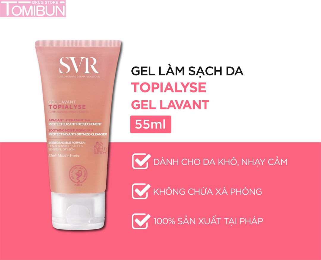 GEL RỬA MẶT DÀNH CHO DA KHÔ VÀ DA NHẠY CẢM SVR TOPIALYSE GEL LAVANT CLEANSING 200ML