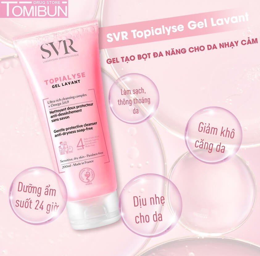 GEL RỬA MẶT DÀNH CHO DA KHÔ VÀ DA NHẠY CẢM SVR TOPIALYSE GEL LAVANT CLEANSING 200ML