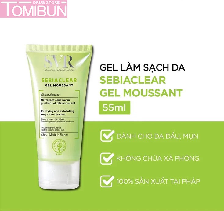 GEL RỬA MẶT SVR KHÔNG CHỨA XÀ PHÒNG CHO DA DẦU SEBIACLEAR GEL MOUSSANT 200ML