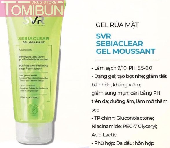 GEL RỬA MẶT SVR KHÔNG CHỨA XÀ PHÒNG CHO DA DẦU SEBIACLEAR GEL MOUSSANT 200ML