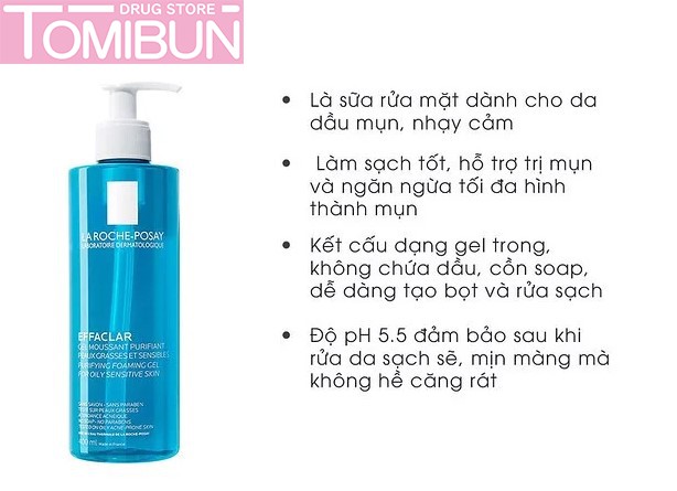 GEL RỬA MẶT LA ROCHE-POSAY DÀNH CHO DA DẦU, NHẠY CẢM EFFACLAR PURIFYING FOAMING GEL FOR OILY SENSITIVE SKIN 400ML