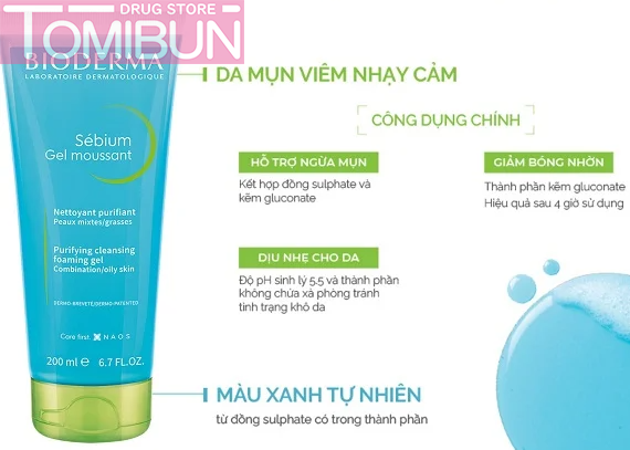 GEL RỬA MẶT DÀNH CHO DA DẦU & HỖN HỢP 200ML BIODERMA SÉBIUM GEL MOUSSANT