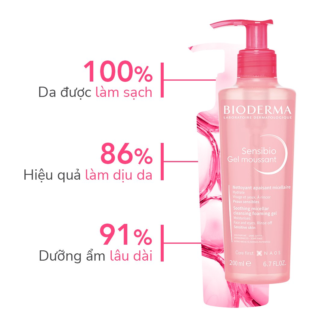 GEL RỬA MẶT BIODERMA TẠO BỌT CHO DA NHẠY CẢM SENSIBIO GEL MOUSSANT 200ML