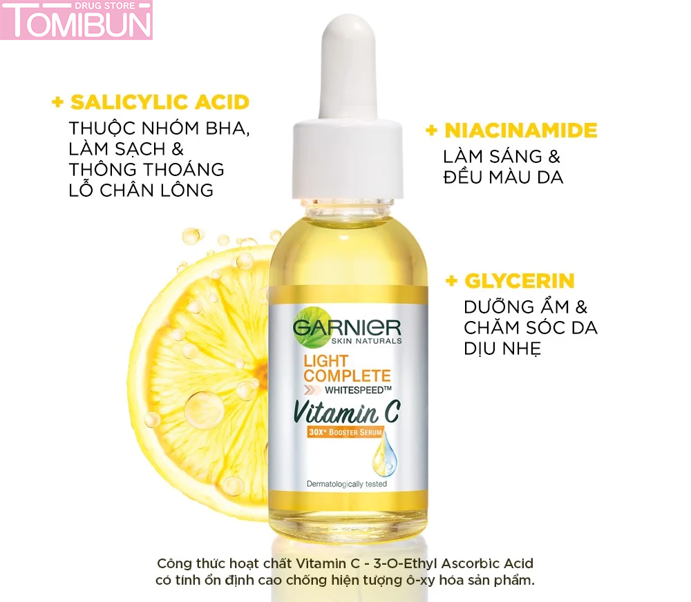 SERUM GARNIER TĂNG CƯỜNG SÁNG DA MỜ THÂM BRIGHT COMPLETE 30X VITAMIN C BOOSTER SERUM 30ML