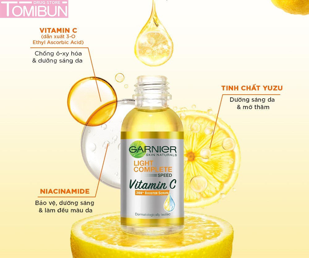 SERUM GARNIER TĂNG CƯỜNG SÁNG DA MỜ THÂM BRIGHT COMPLETE 30X VITAMIN C BOOSTER SERUM 30ML