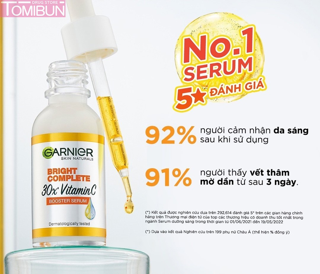 SERUM GARNIER TĂNG CƯỜNG SÁNG DA MỜ THÂM BRIGHT COMPLETE 30X VITAMIN C BOOSTER SERUM 30ML