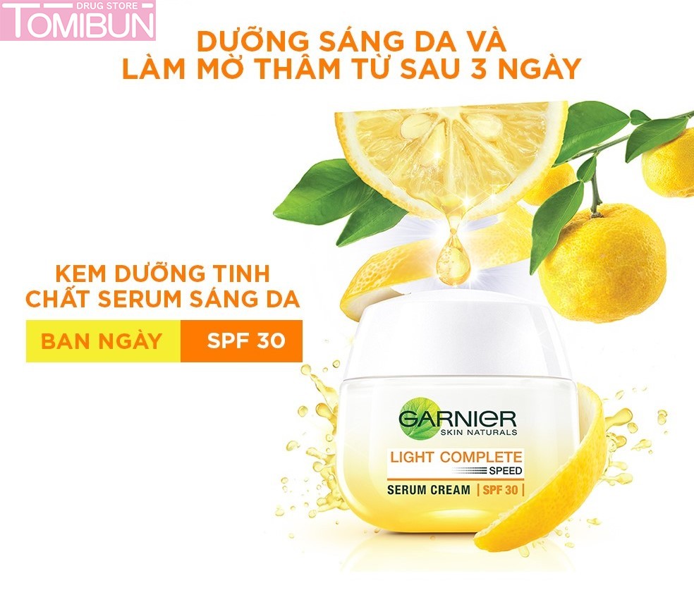 KEM DƯỠNG GARNIER TINH CHẤT SERUM SÁNG DA BAN NGÀY LIGHT COMPLETE SPEED SERUM CREAM SPF30 50ML