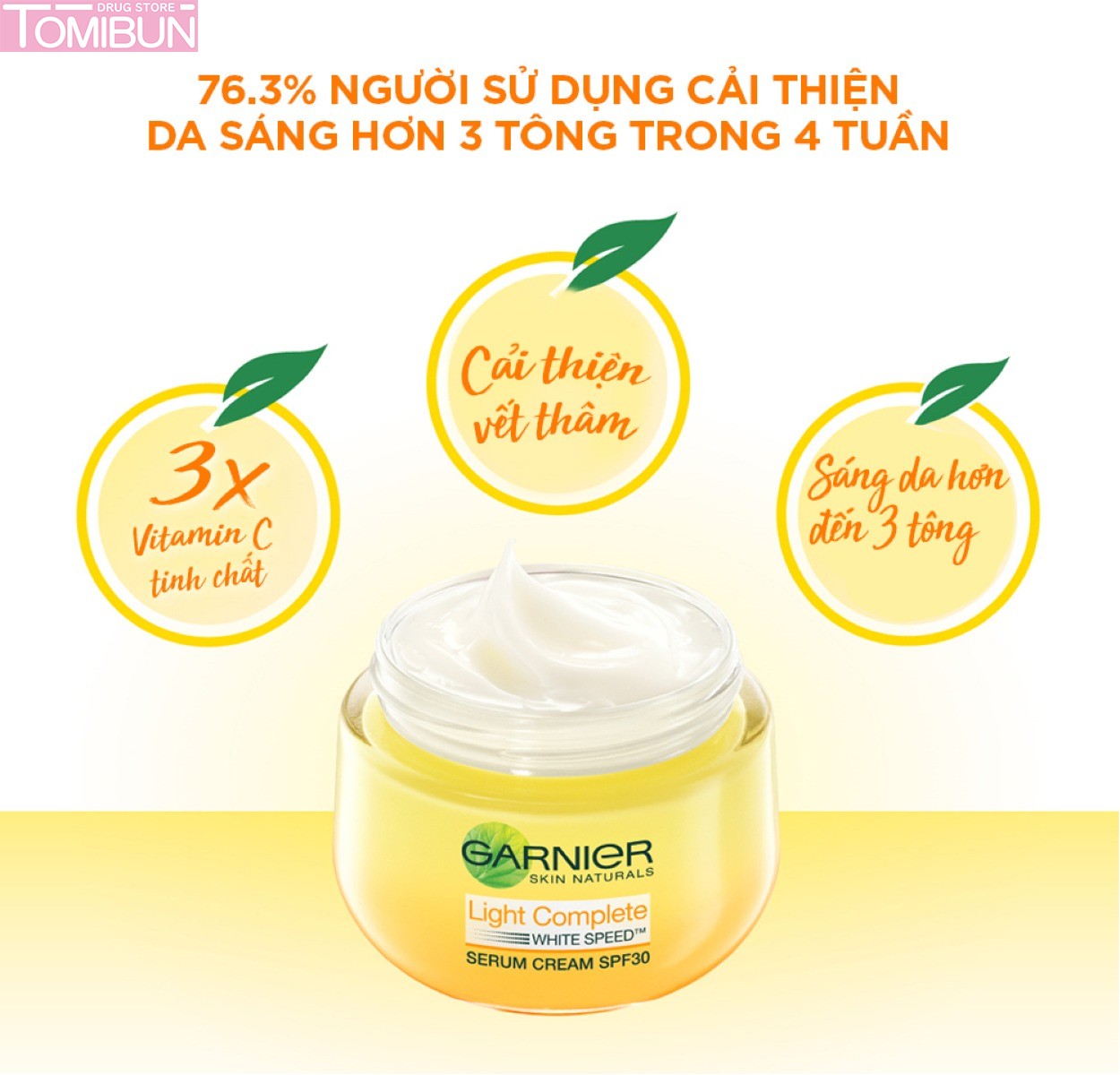 KEM DƯỠNG GARNIER TINH CHẤT SERUM SÁNG DA BAN NGÀY LIGHT COMPLETE SPEED SERUM CREAM SPF30 50ML