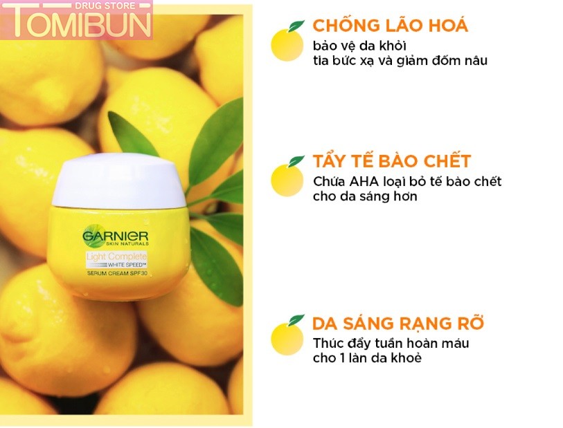 KEM DƯỠNG GARNIER TINH CHẤT SERUM SÁNG DA BAN NGÀY LIGHT COMPLETE SPEED SERUM CREAM SPF30 50ML