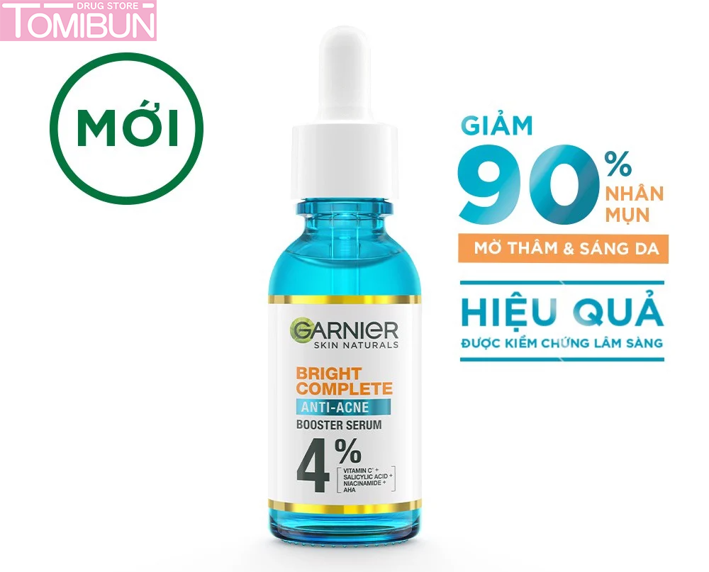 SERUM GARNIER GIẢM MỤN MỜ THÂM CHO DA DẦU, MỤN BRIGHT COMPLETE ANTI-ACNES BOOSTER SERUM 30ML