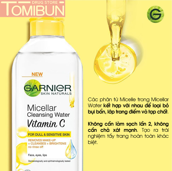 NƯỚC TẨY TRANG GARNIER VITAMIN C LÀM SÁNG DA MICELLAR CLEANSING WATER VITAMIN C 125ML